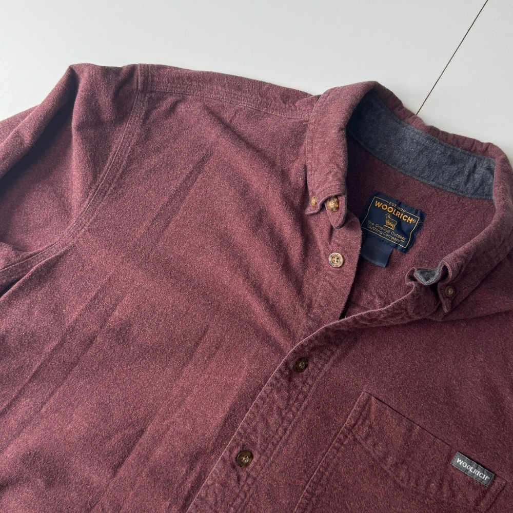 Woolrich Mens Heritage Heather Flannel Shirt Burgundy Maroon Cotton Large 6433